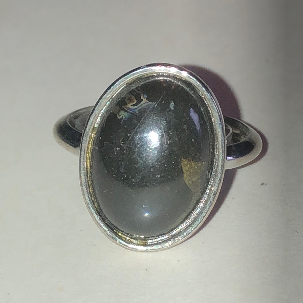 Vintage Silver Tone Black Oval Cabochon Ring